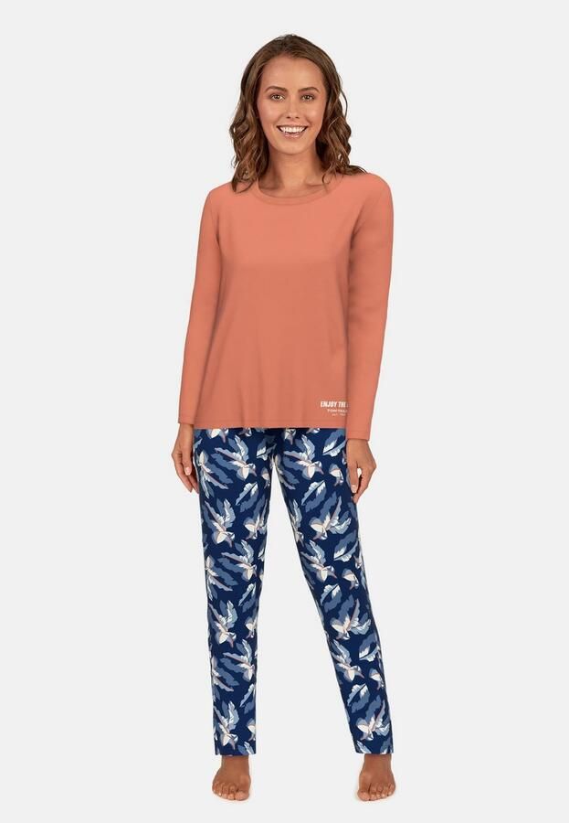 Tom Tailor Pyjama illa met patroon lange mouwen ronde hals lange broek katoenmix (2-delig) - Foto 3