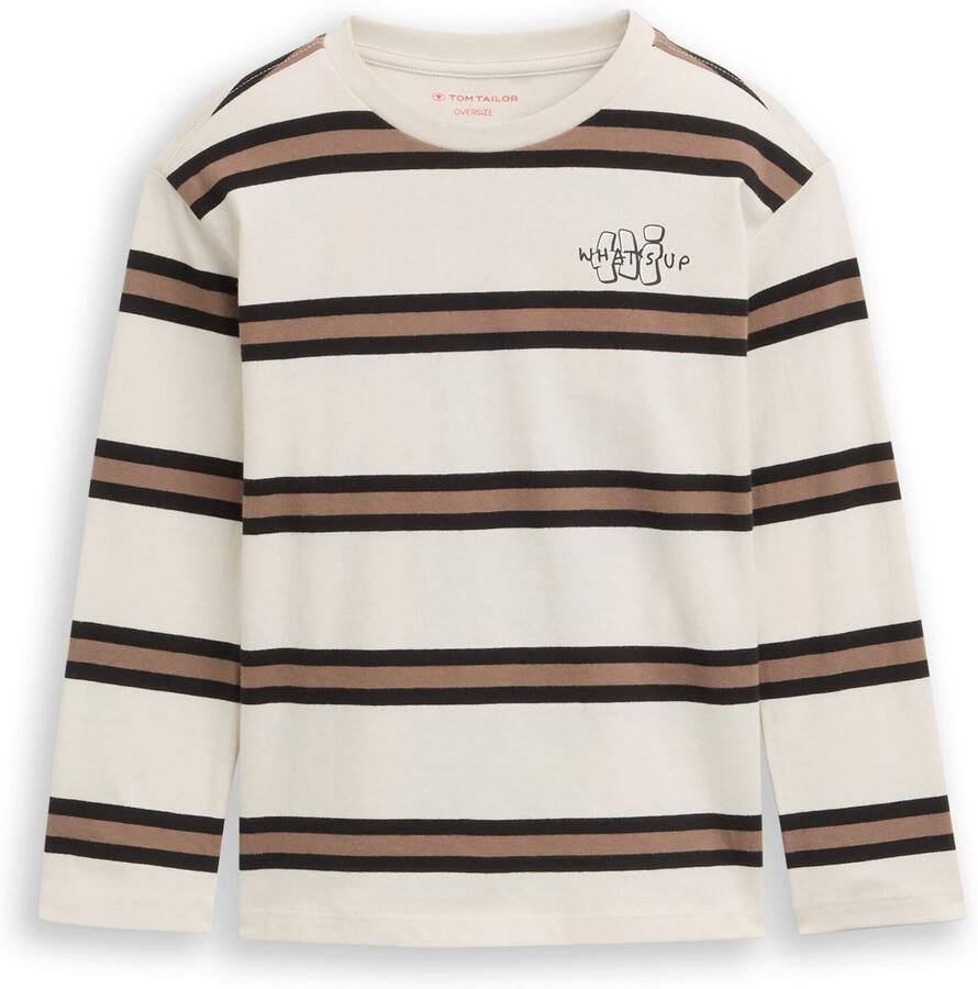 Tom Tailor Shirt met lange mouwen gestreept en met print - Foto 2