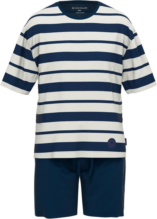 Tom Tailor Shortama Kilkenny Streepdesign korte mouw ronde hals korte broek zacht (2-delig)