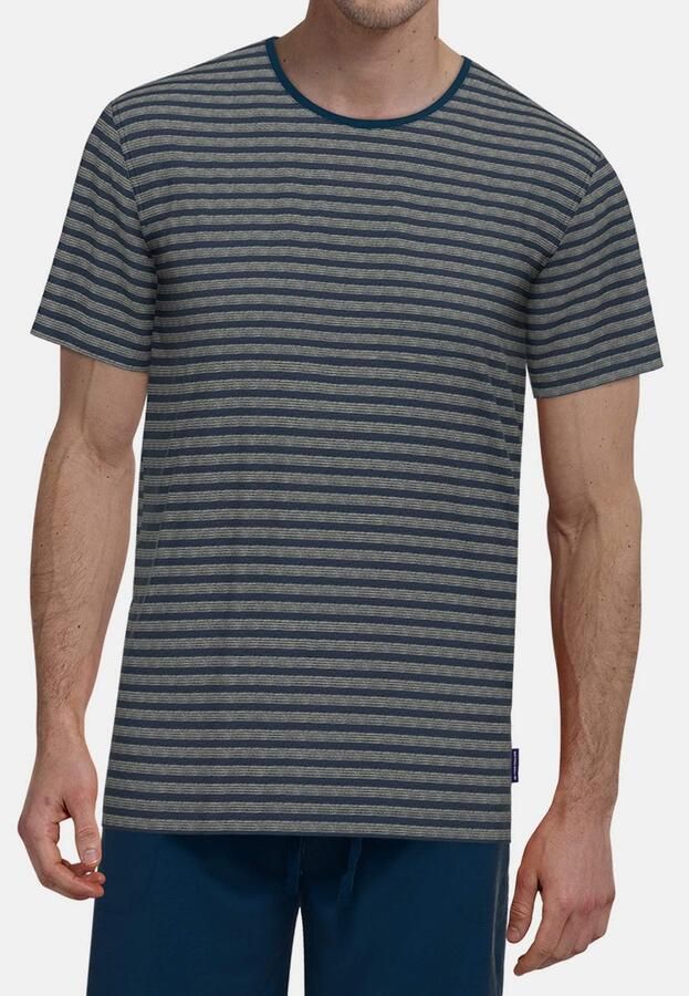 Tom Tailor Shortama Longford Streepdesign korte mouw ronde hals korte broek katoenmix (2-delig)