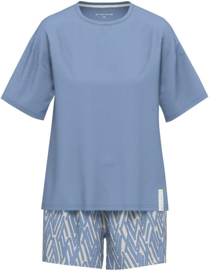 Tom Tailor Shortama Westport met print korte mouwen ronde hals korte broek viscosemix