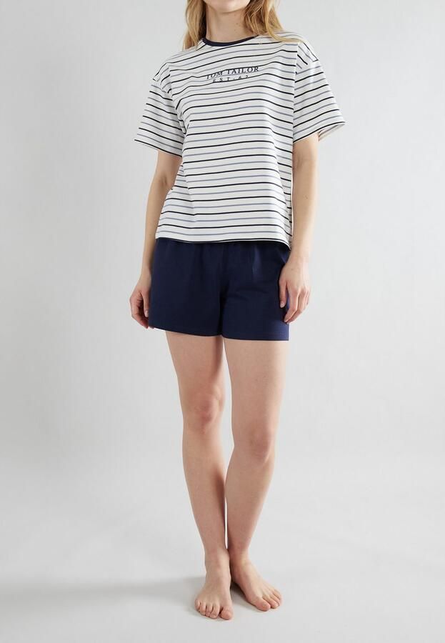 Tom Tailor Shortama Zaria Streepdesign korte mouw ronde hals korte broek katoenmix (2-delig) - Foto 4