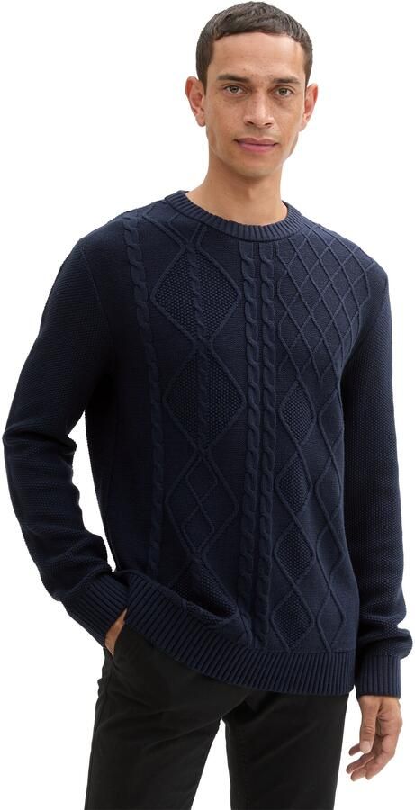 Tom Tailor Regular fit gebreide pullover met kabelpatroon en ribboorden - Foto 5