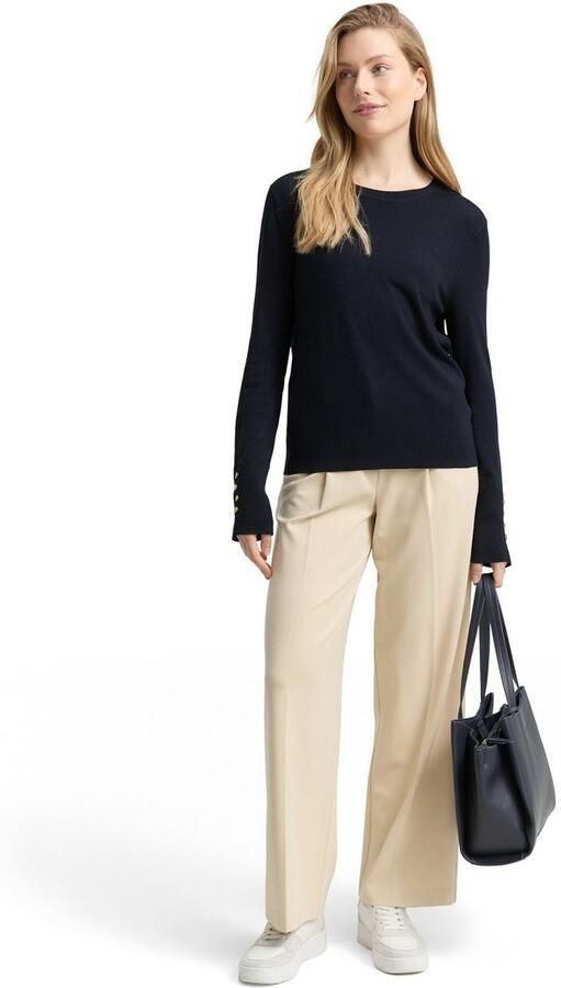 Tom Tailor Trui met ronde hals met knoop-details - Foto 4