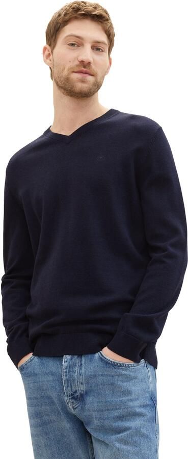 Tom Tailor Trui met V-hals met klein logoborduursel - Foto 5