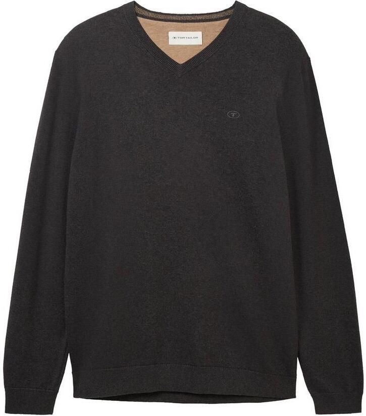 Tom Tailor Trui met V-hals met klein logoborduursel - Foto 2