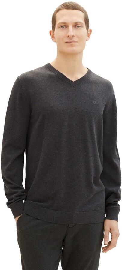 Tom Tailor Trui met V-hals met klein logoborduursel - Foto 3