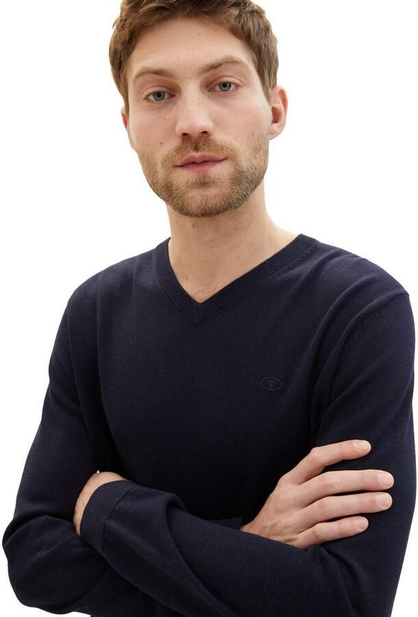 Tom Tailor Trui met V-hals met klein logoborduursel - Foto 2