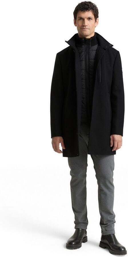 Tom Tailor Regular fit lange wollen jas met opstaande kraag - Foto 4