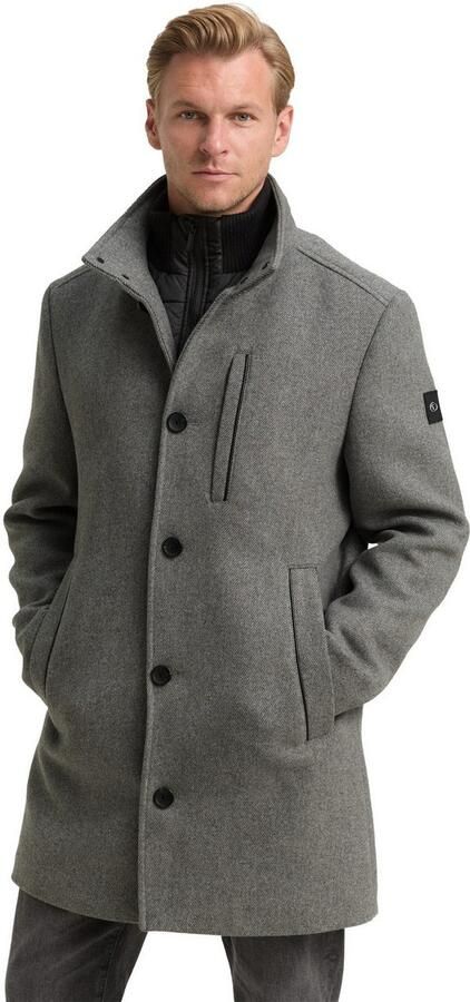 Tom Tailor Regular fit lange wollen jas met opstaande kraag - Foto 8