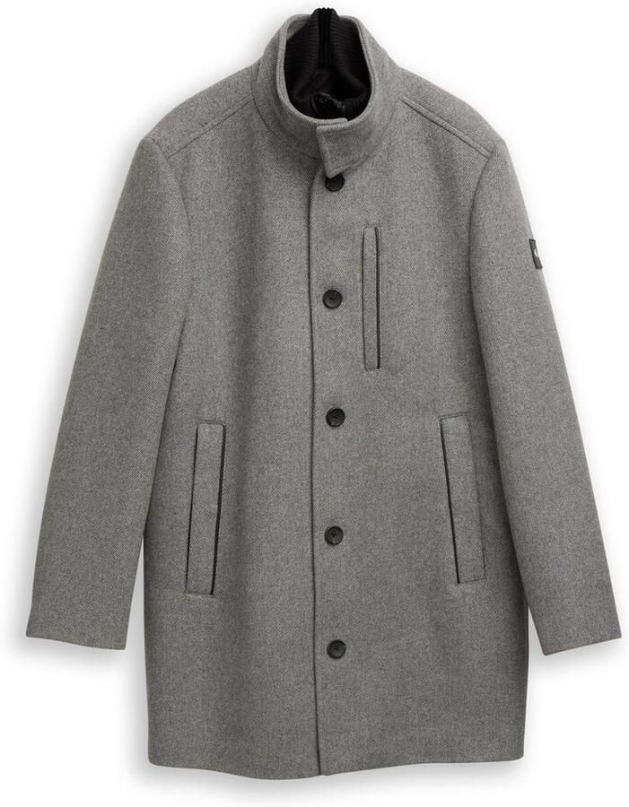 Tom Tailor Regular fit lange wollen jas met opstaande kraag