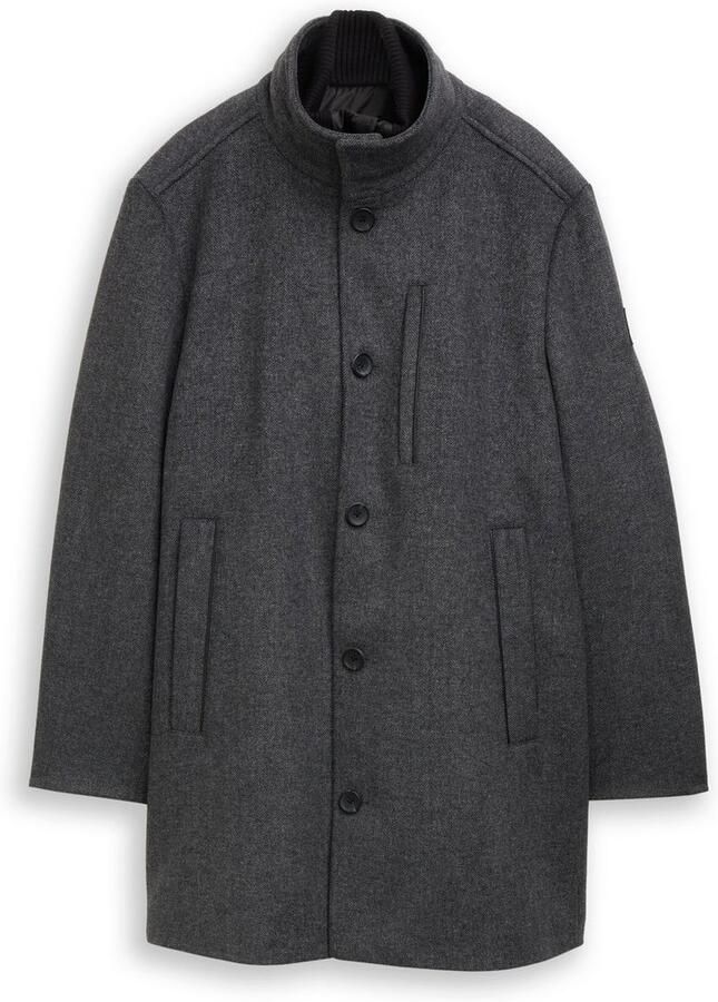 Tom Tailor Regular fit lange wollen jas met opstaande kraag - Foto 2