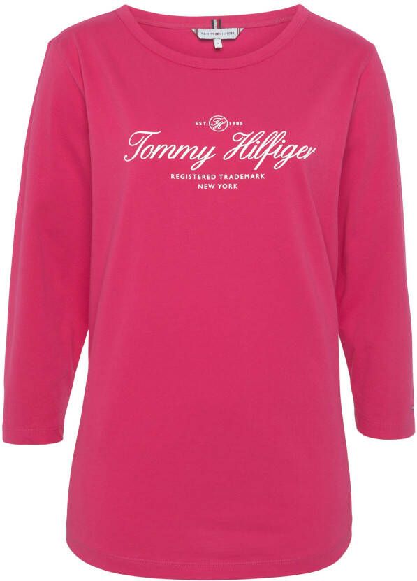 Tommy Hilfiger Curve Shirt met lange mouwen CRV SLIM SIGNATURE OPN NK 3 4SLV PLUS SIZE CURVE met het kenmerkende Tommy Hilfiger logo