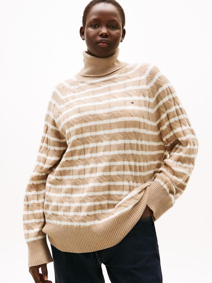 Tommy Hilfiger Curve Coltrui CRV SOFT WOOL CABLE ROLL-NK SWT in grote maten met kabelpatroon van zuiver wol - Foto 5