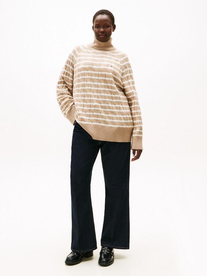 Tommy Hilfiger Curve Coltrui CRV SOFT WOOL CABLE ROLL-NK SWT in grote maten met kabelpatroon van zuiver wol - Foto 3