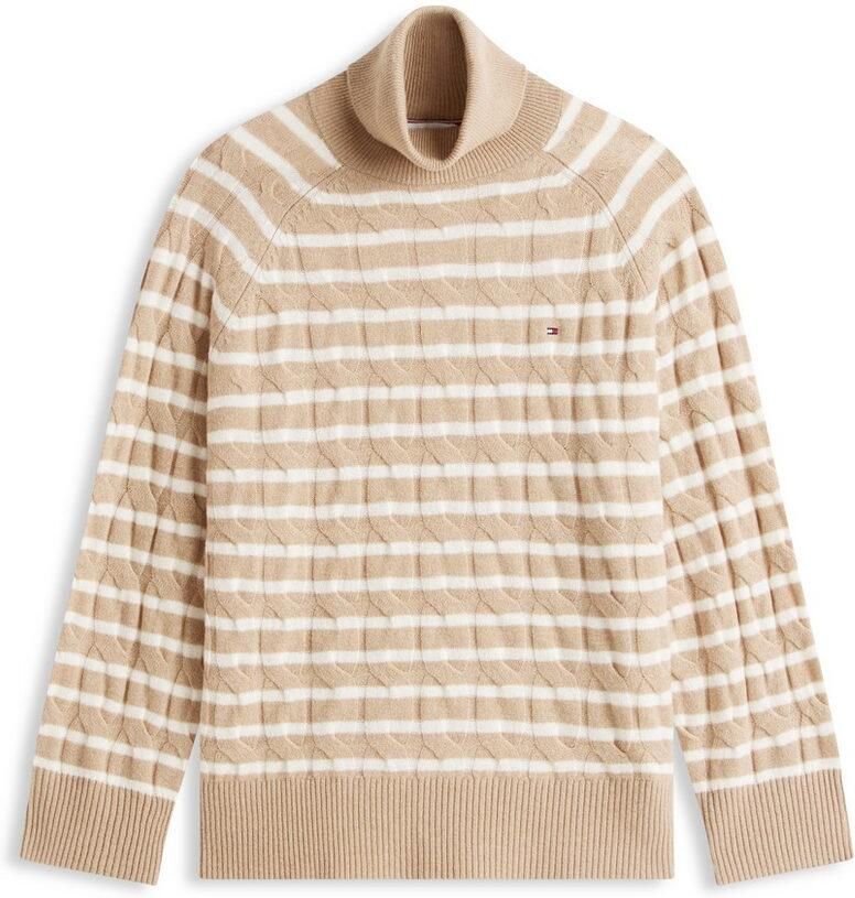 Tommy Hilfiger Curve Coltrui CRV SOFT WOOL CABLE ROLL-NK SWT in grote maten met kabelpatroon van zuiver wol