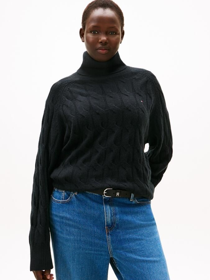 Tommy Hilfiger Curve Coltrui CRV SOFT WOOL CABLE ROLL-NK SWT in grote maten met kabelpatroon van zuiver wol - Foto 5