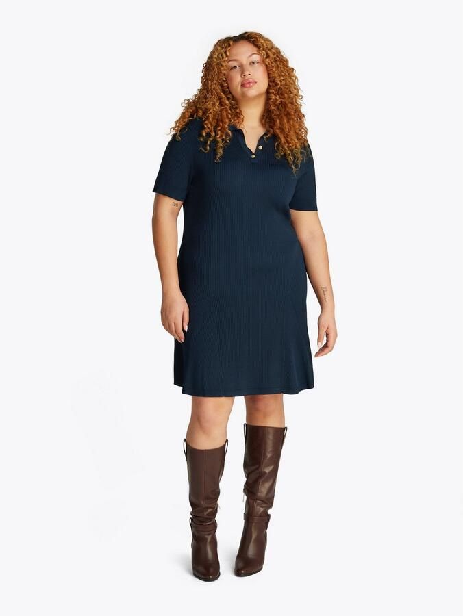 Tommy Hilfiger Curve Gebreide jurk CRV RIB BTN F&F POLO SWT DRESS in grote maten polokraag logo-borduursel - Foto 2