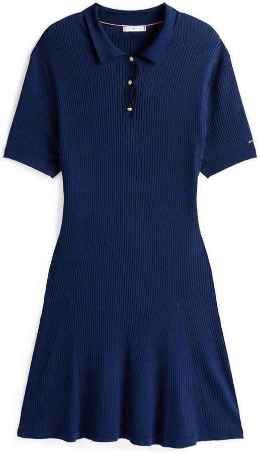 Tommy Hilfiger Curve Gebreide jurk CRV RIB BTN F&F POLO SWT DRESS in grote maten polokraag logo-borduursel - Foto 4