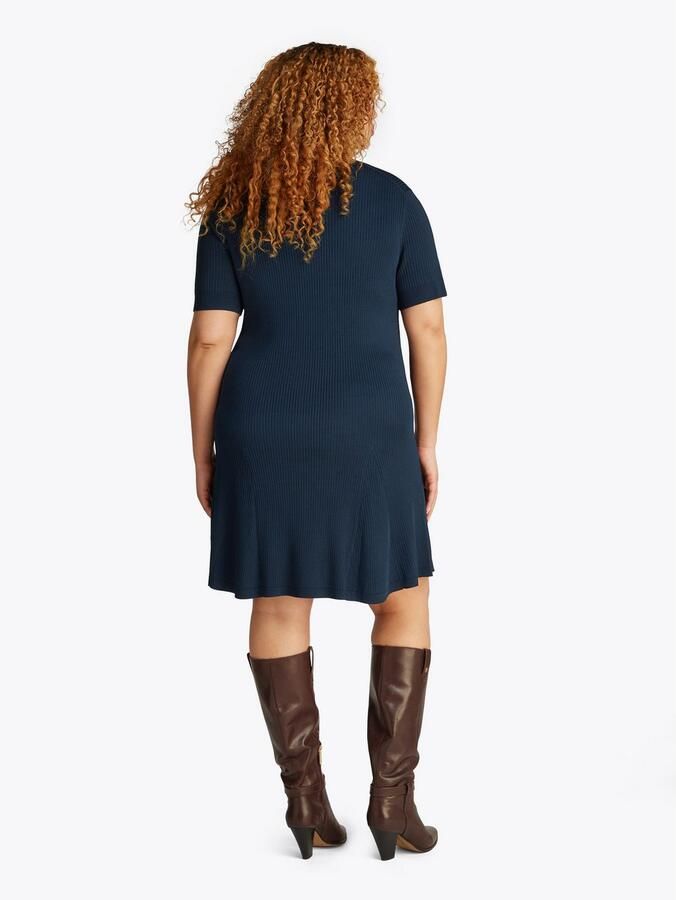 Tommy Hilfiger Curve Gebreide jurk CRV RIB BTN F&F POLO SWT DRESS in grote maten polokraag logo-borduursel - Foto 3