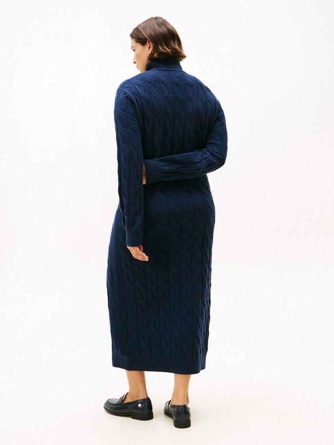 Tommy Hilfiger Curve Gebreide jurk CRV SOFT WOOL CABLE ROLL-NK DRS in grote maten met kabelpatroon van zuiver wol - Foto 3