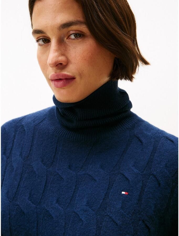 Tommy Hilfiger Curve Gebreide jurk CRV SOFT WOOL CABLE ROLL-NK DRS in grote maten met kabelpatroon van zuiver wol - Foto 2