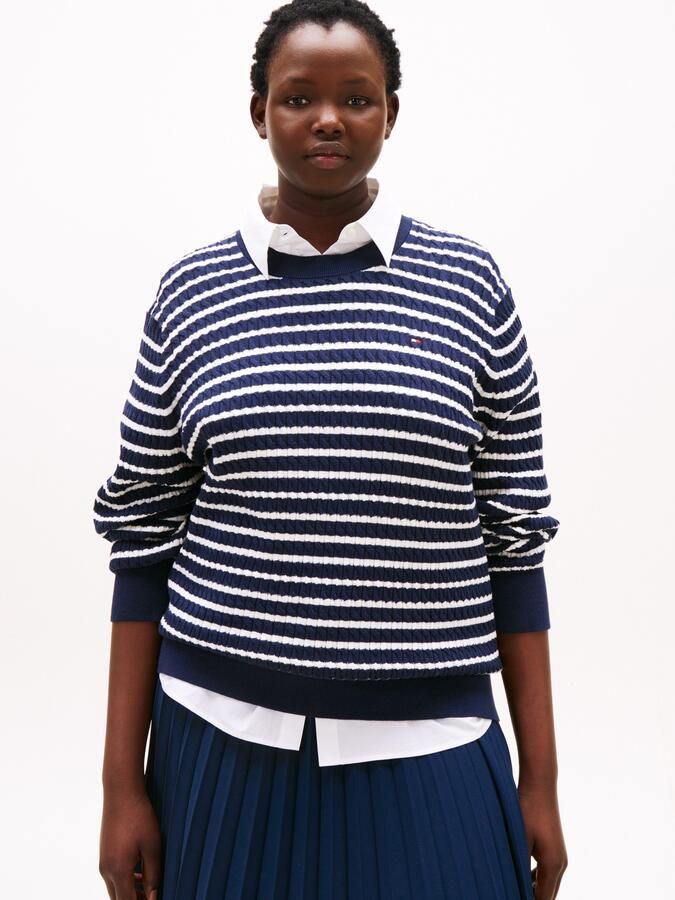 Tommy Hilfiger Curve Gebreide trui CRV CO CABLE FINE GG C-NK LS SWT - Foto 4