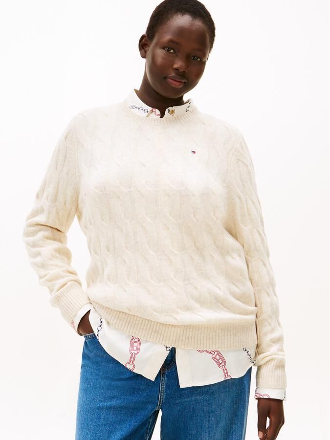 Tommy Hilfiger Curve Gebreide trui CRV SOFT WOOL CABLE C-NK LS SWT in grote maten met kabelpatroon van zuiver wol - Foto 5
