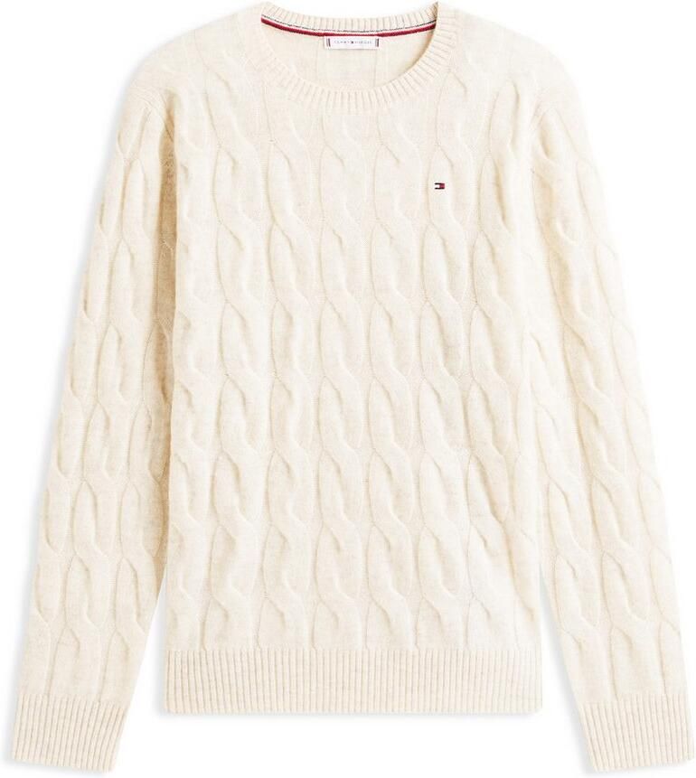 Tommy Hilfiger Curve Gebreide trui CRV SOFT WOOL CABLE C-NK LS SWT in grote maten met kabelpatroon van zuiver wol