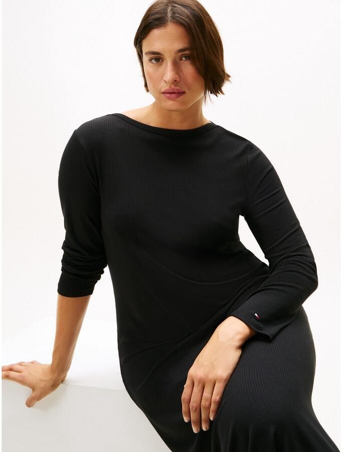 Tommy Hilfiger Curve Jurk in a-lijn CRV 5X2 RIB FLARE MIDI DRESS LS in grote maten in geribbelde structuur en uitlopende vorm - Foto 3