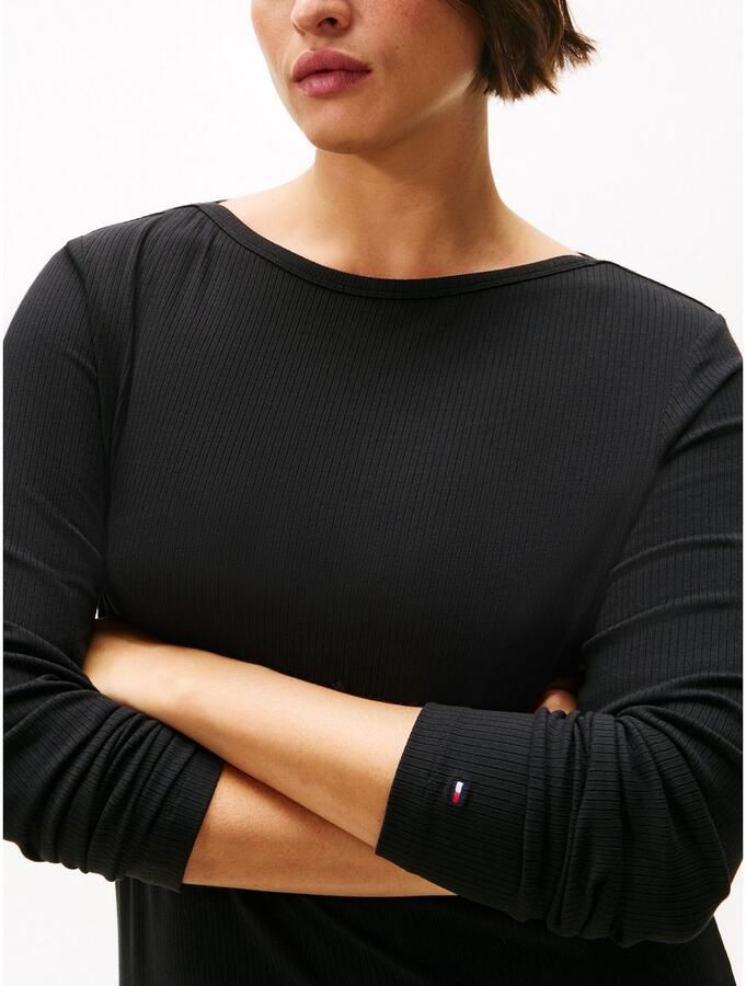 Tommy Hilfiger Curve Jurk in a-lijn CRV 5X2 RIB FLARE MIDI DRESS LS in grote maten in geribbelde structuur en uitlopende vorm