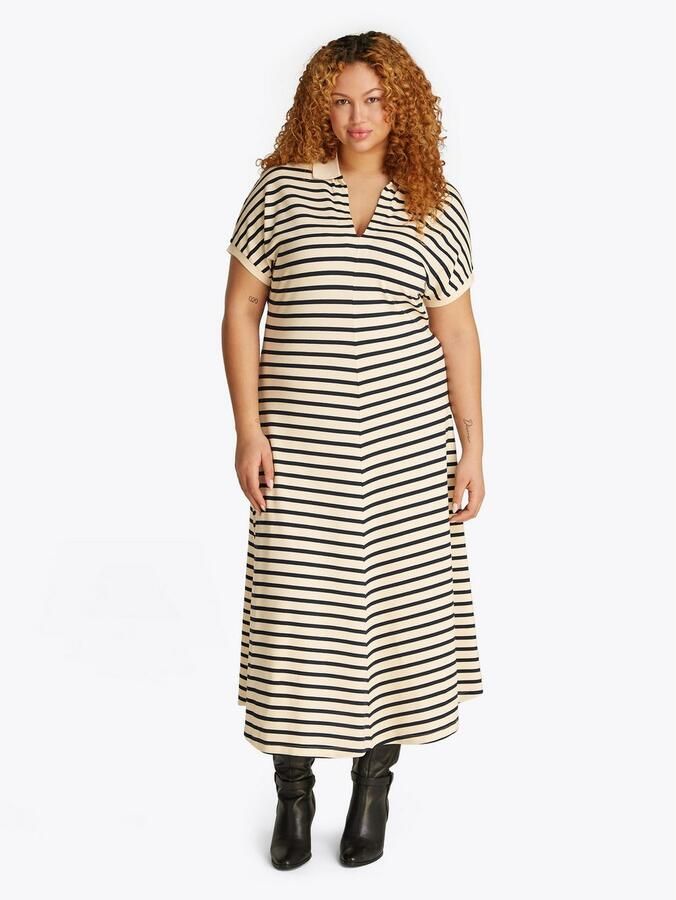 Tommy Hilfiger Curve Midi-jurk CRV LYOCELL OPEN-NK MIDI DRESS in grote maten logoborduursel v-hals - Foto 2