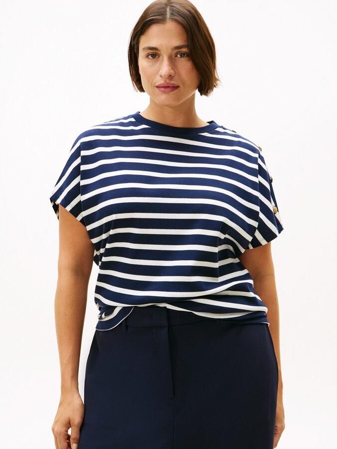 Tommy Hilfiger Curve Shirt met korte mouwen CRV GOLD BUTTON SS TEE - Foto 5