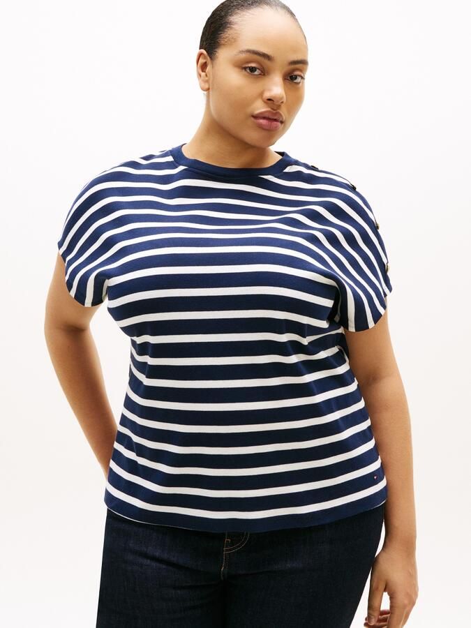 Tommy Hilfiger Curve Shirt met korte mouwen CRV GOLD BUTTON SS TEE - Foto 7