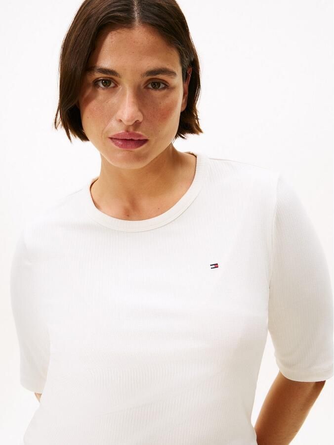 Tommy Hilfiger Curve Shirt met korte mouwen CRV SLIM 5X2 RIB C-NK 1 2 SLV in grote maten in geribbelde structuur