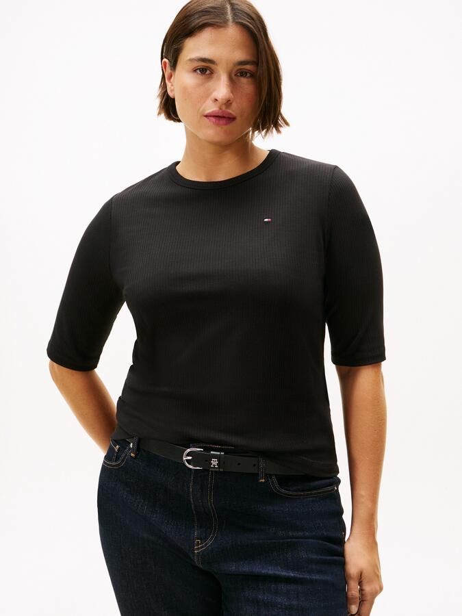 Tommy Hilfiger Curve Shirt met korte mouwen CRV SLIM 5X2 RIB C-NK 1 2 SLV in grote maten in geribbelde structuur - Foto 5