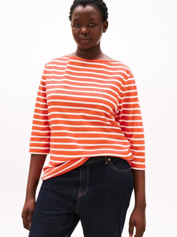 Tommy Hilfiger Curve T-shirt CRV SLIM CODY BOAT-NK 3 4SLV in grote maten 3 4 mouwen logoborduring - Foto 4