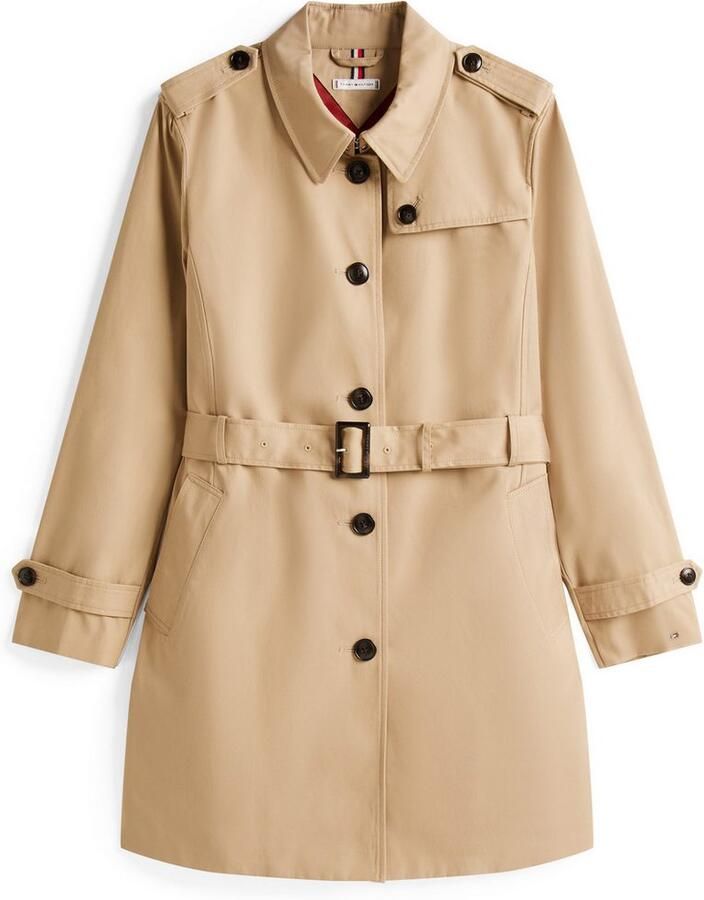Tommy Hilfiger Curve Trenchcoat CRV HERITAGE SB TRENCH in grote maten logo borduurwerk op de mouw typische trenchdetails