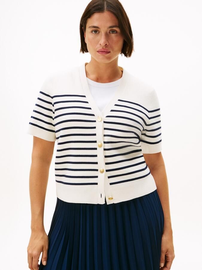 Tommy Hilfiger Curve Vest CRV CO JRSY MID GG GOLD BTN CRDI in grote maten met goudkleurige knopen - Foto 4