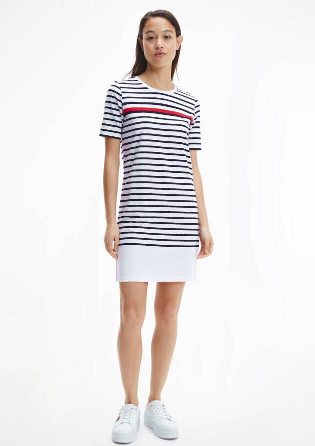 Tommy Hilfiger Jerseyjurk REG GBL STP C-NK SHORT DRESS SS met blokstrepen in kleuren