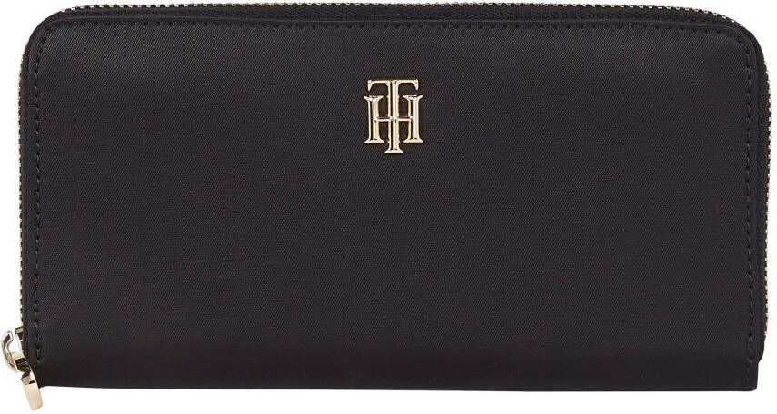 Tommy Hilfiger Zwarte nylon portemonnee met 5 vakken en ritssluiting Zwart Dames