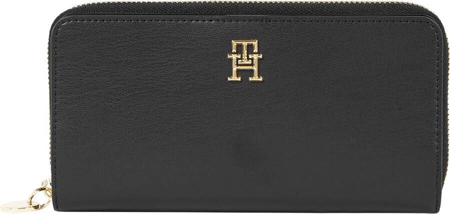 Tommy Hilfiger Zwarte portemonnee met rits en drukknoopsluiting Black Dames