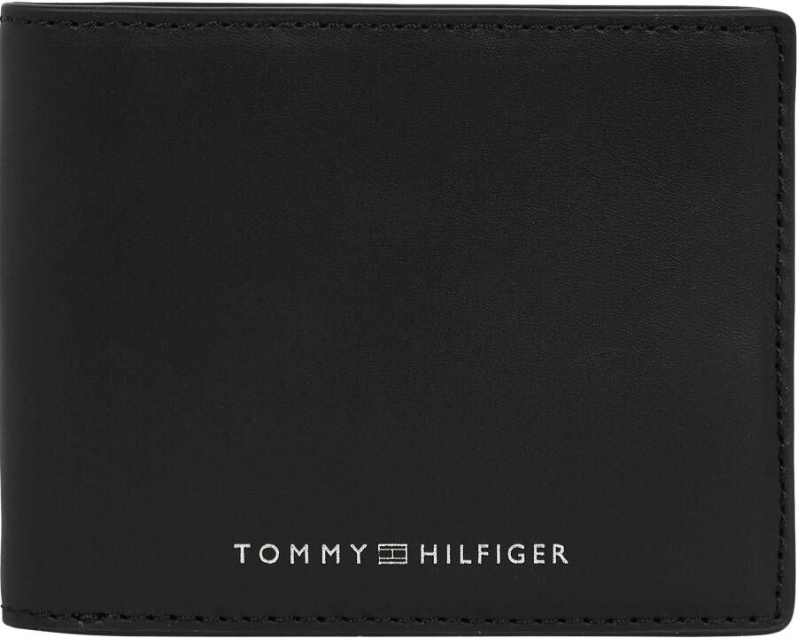 Tommy Hilfiger Zwarte leren portemonnee met dubbele vakken Black Heren