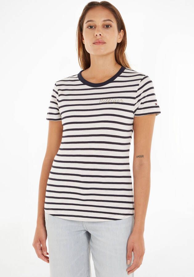 Tommy Hilfiger Shirt met ronde hals SLIM GOLD HILFIGER C-NK SS met logo-opschrift