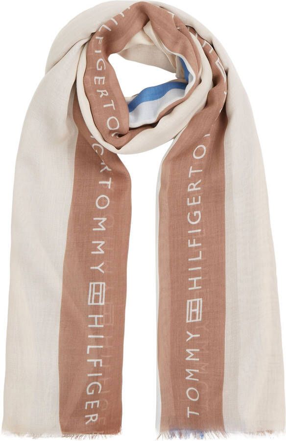 Tommy Hilfiger sjaal met strepen beige lichtblauw ecru