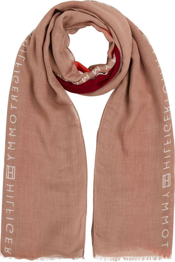 Tommy Hilfiger sjaal met strepen camel oranje donkerrood