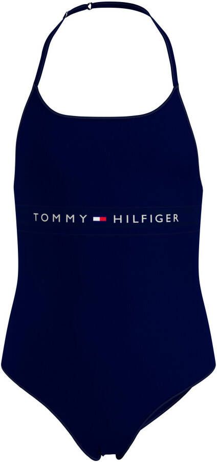 Tommy Hilfiger halter badpak donkerblauw Meisjes Gerecycled polyamide (duurzaam) 128 140