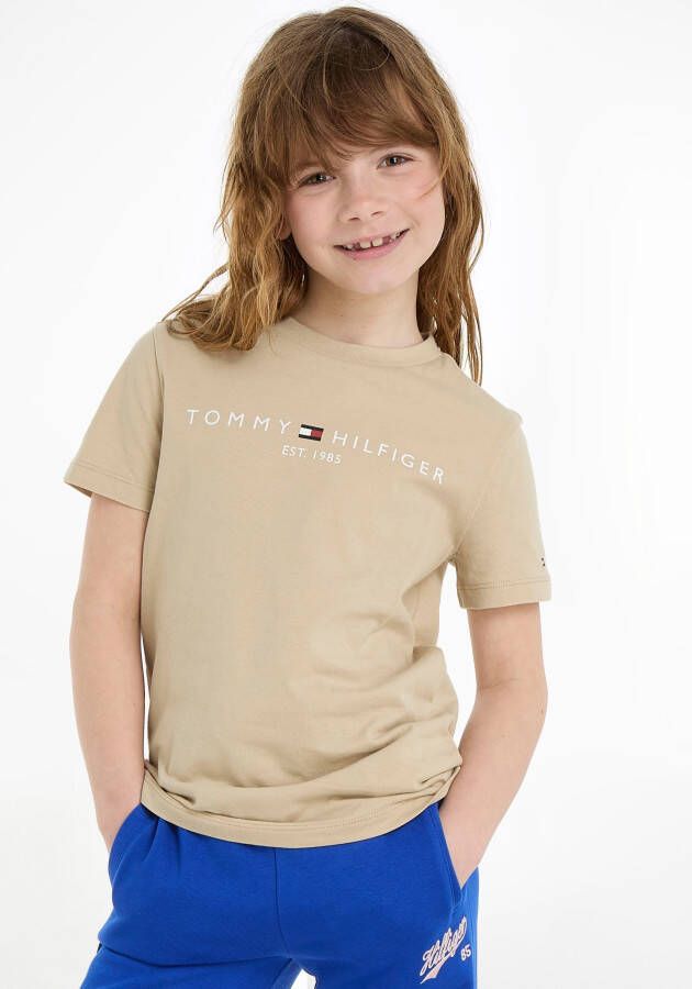 Tommy Hilfiger T-shirt met logo beige Katoen Ronde hals 110