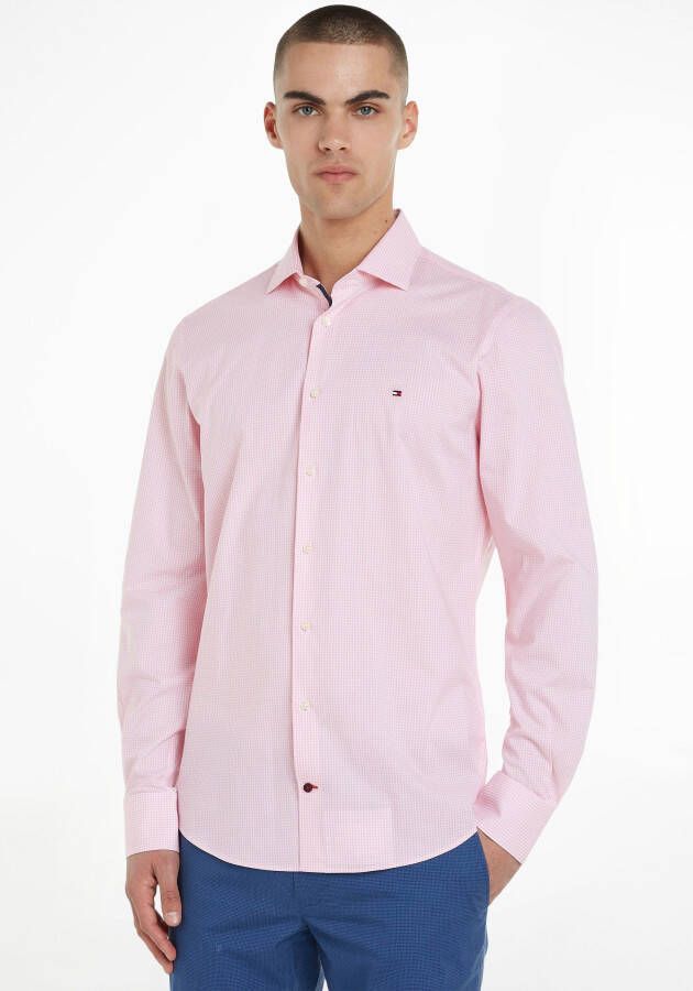 Tommy Hilfiger TAILORED Overhemd met lange mouwen CL STRETCH MINI GINGHAM SF SHIRT met tommy hilfiger-merklabel op borsthoogte