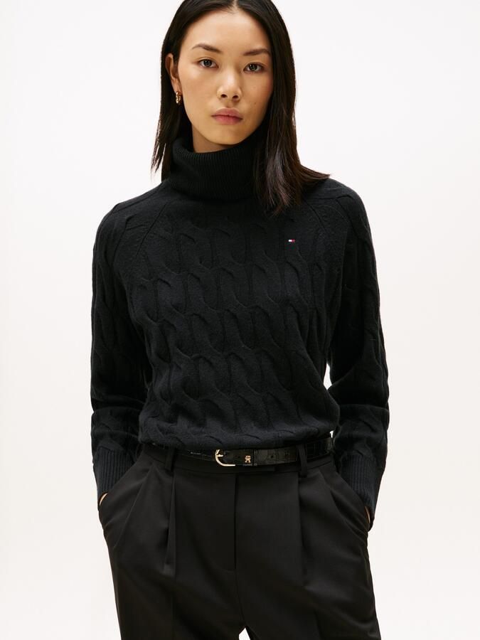 Tommy Hilfiger Coltrui SOFT WOOL CABLE ROLL-NK LS SWT met kabelpatroon van zuivere wol - Foto 5